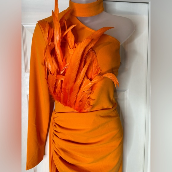 One Shoulder Feather Mini Dress - Picture 4 of 7